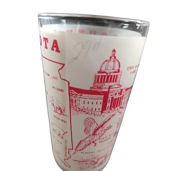Vintage State Of South Dakota Souvenir Frosted Drinking Glass Hazel Atlas Flaw - Picture 4 of 14